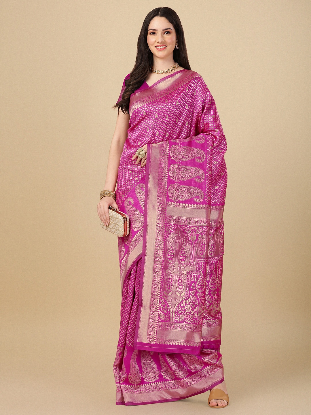 

KALINI Ethnic Motif Woven Design Zari Art Silk Banarasi Saree, Pink