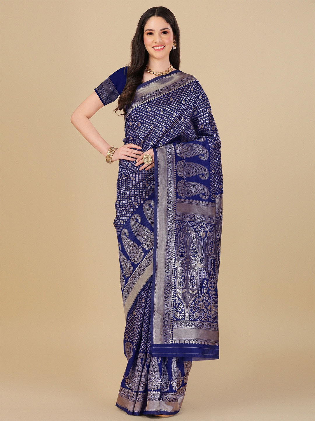 

KALINI Ethnic Motif Woven Design Zari Art Silk Banarasi Saree, Blue