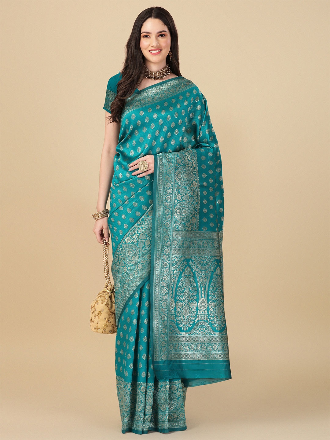 KALINI Woven Design Zari Art Silk Banarasi Saree, Green