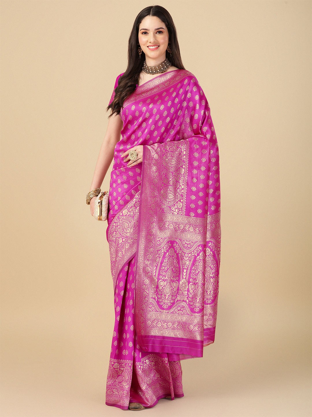 

KALINI Ethnic Motif Woven Design Zari Art Silk Banarasi Saree, Pink