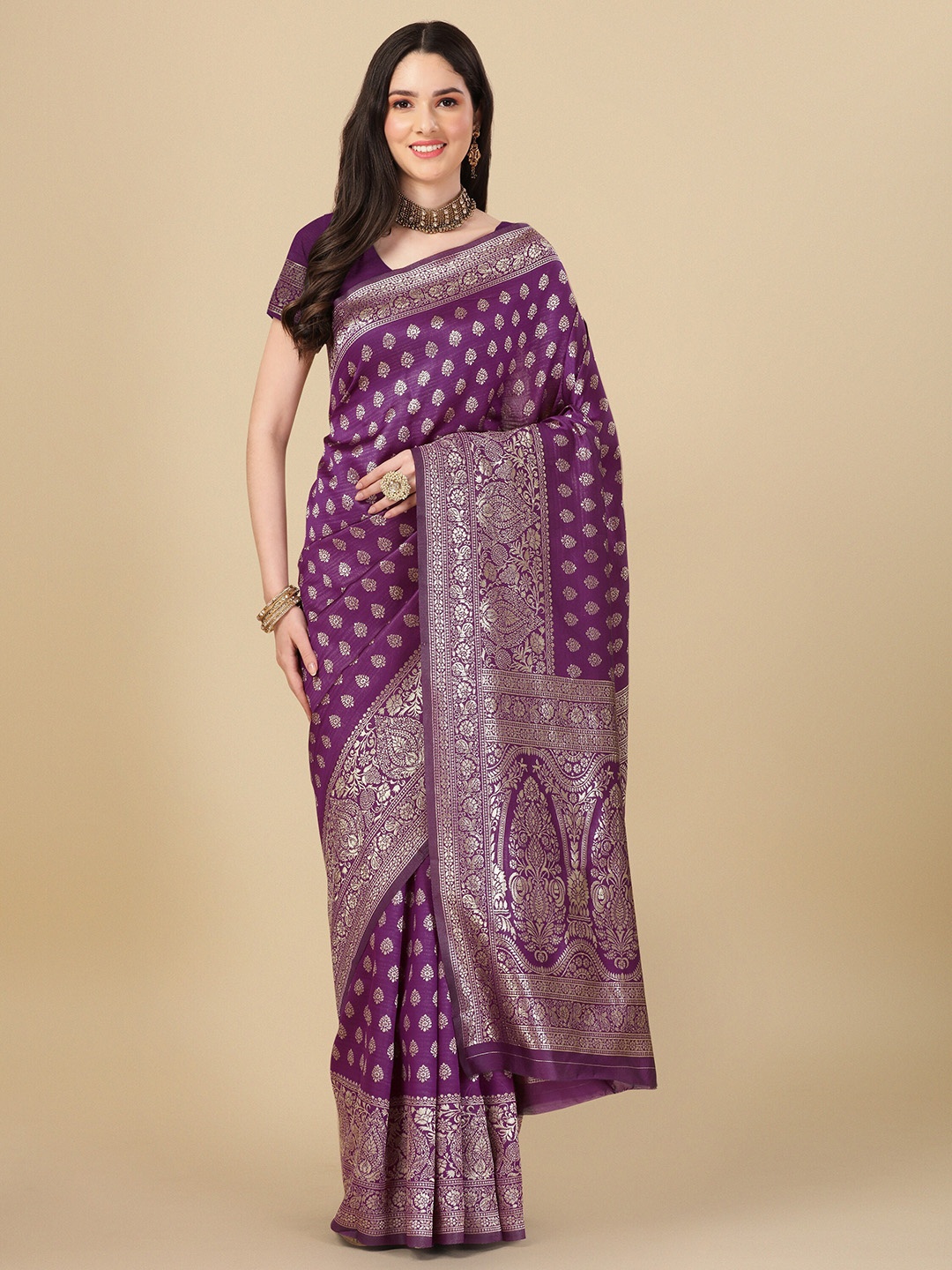 

KALINI Ethnic Motifs Zari Art Silk Banarasi Saree, Magenta