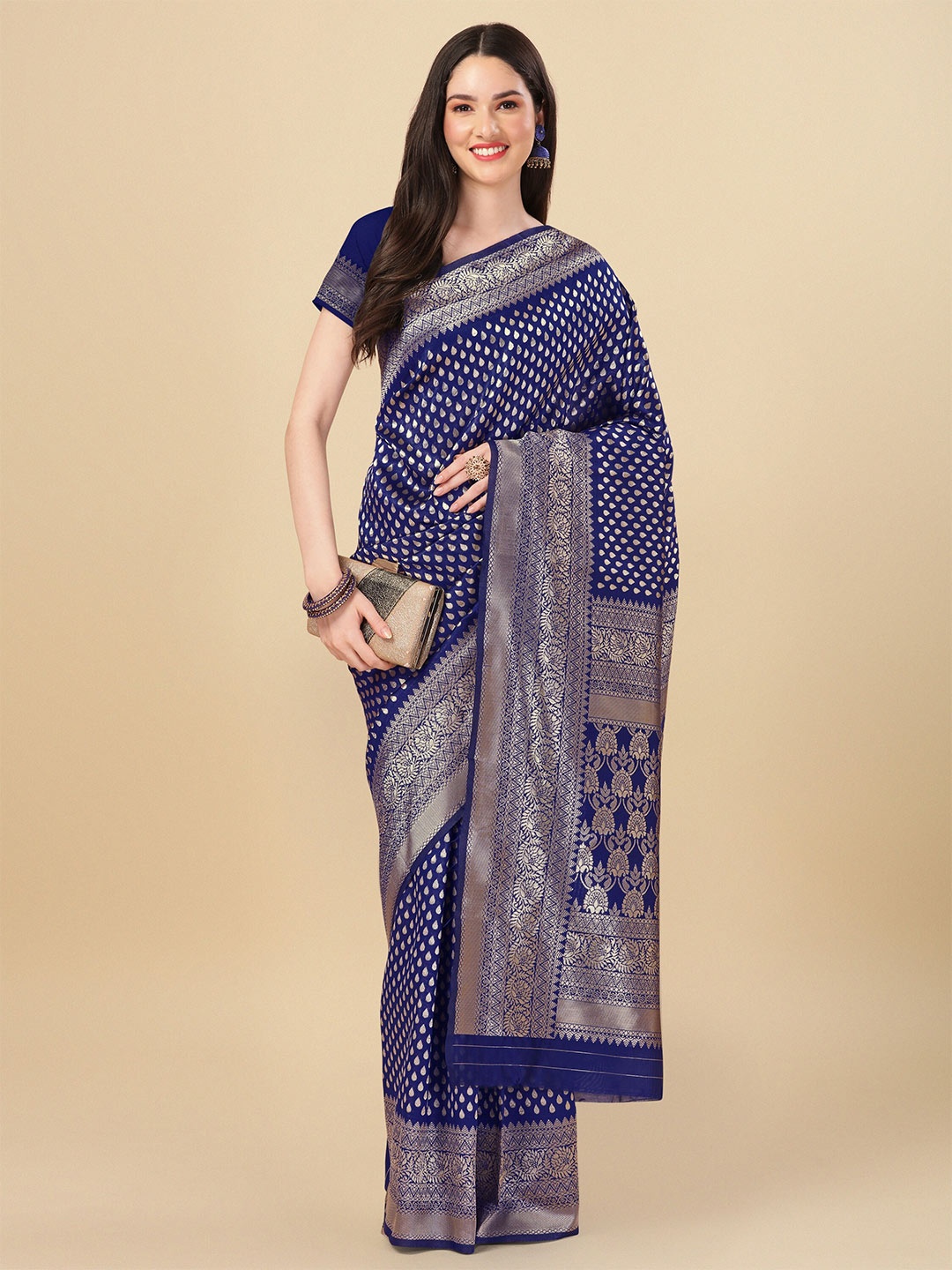 

KALINI Ethnic Motif Woven Design Zari Art Silk Banarasi Saree, Blue