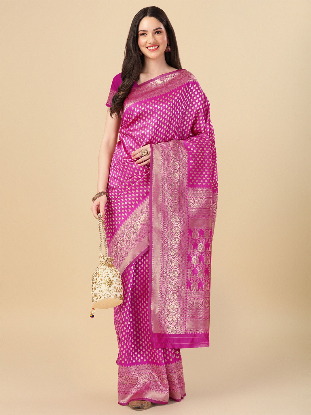 KALINI Woven Design Zari Art Silk Banarasi Saree, Pink