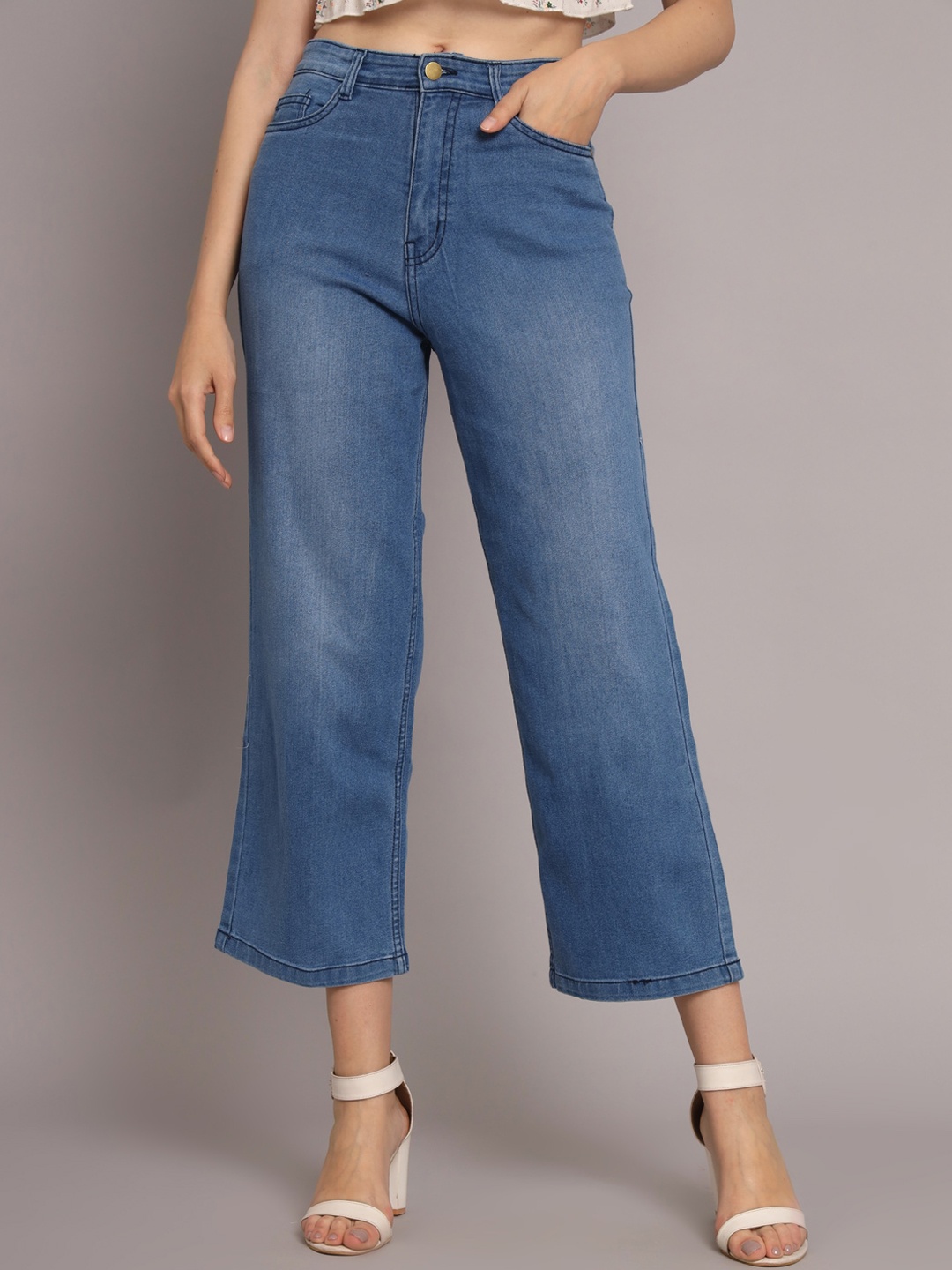

GUTI Women Bootcut High-Rise Light Fade Stretchable Cotton Jeans, Blue