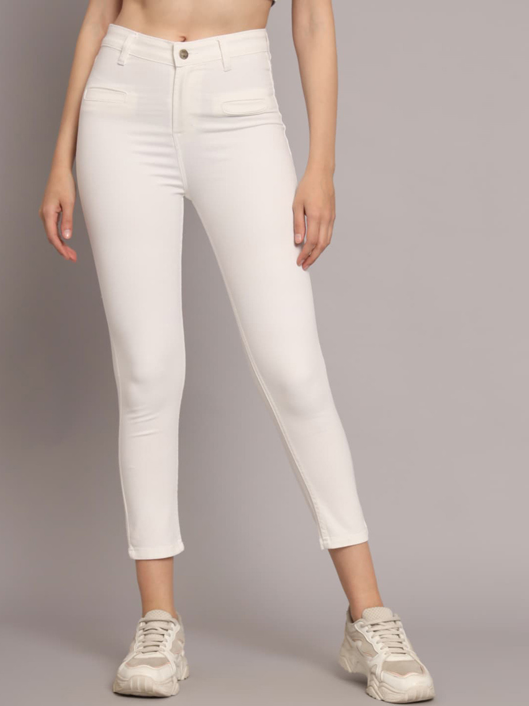 

GUTI Women Skinny Fit High-Rise Stretchable Cotton Jeans, White