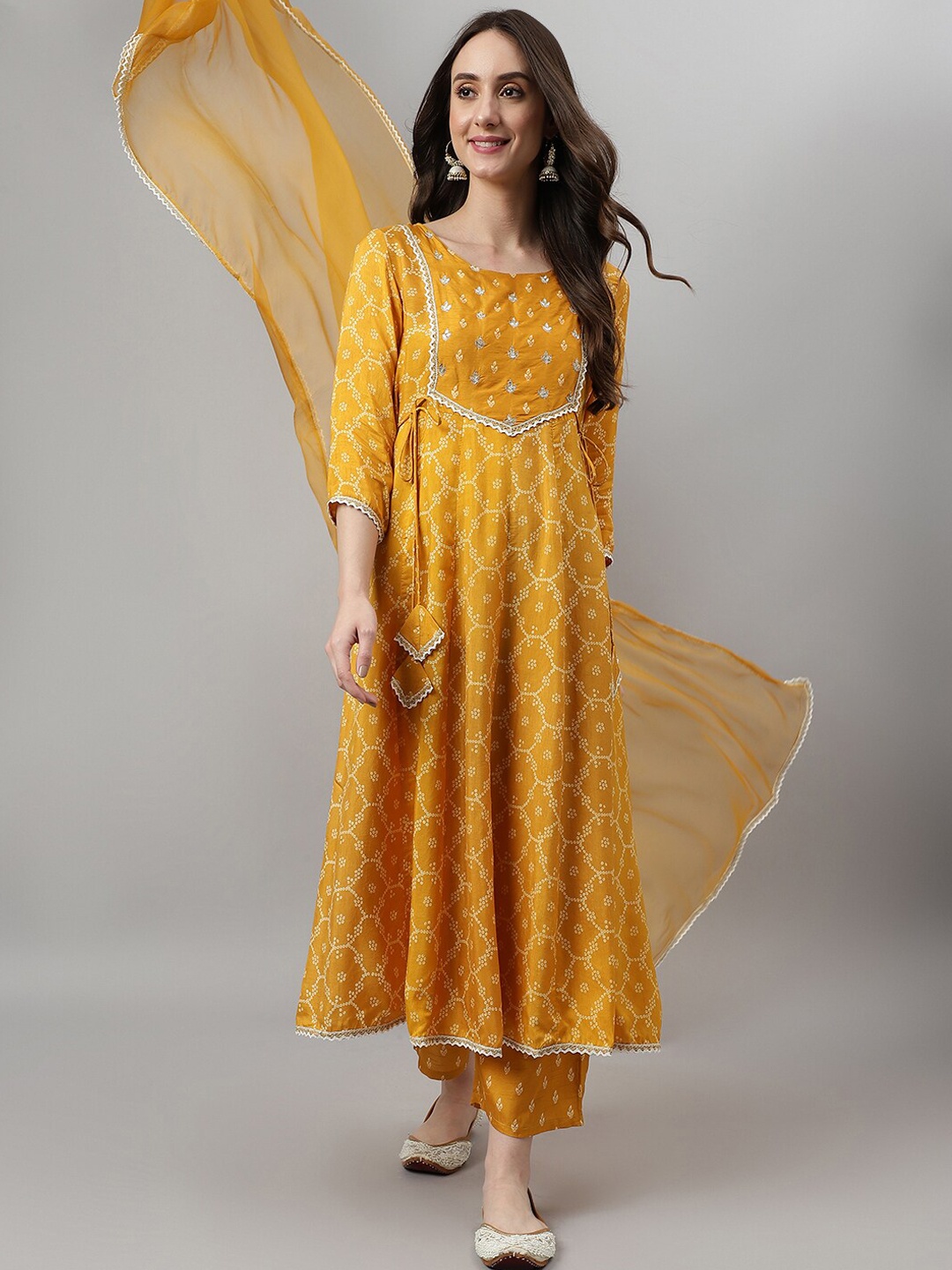 

Khushal K Ethnic Motifs Printed Sequinned Kurta with Palazzos & Dupatta, Yellow