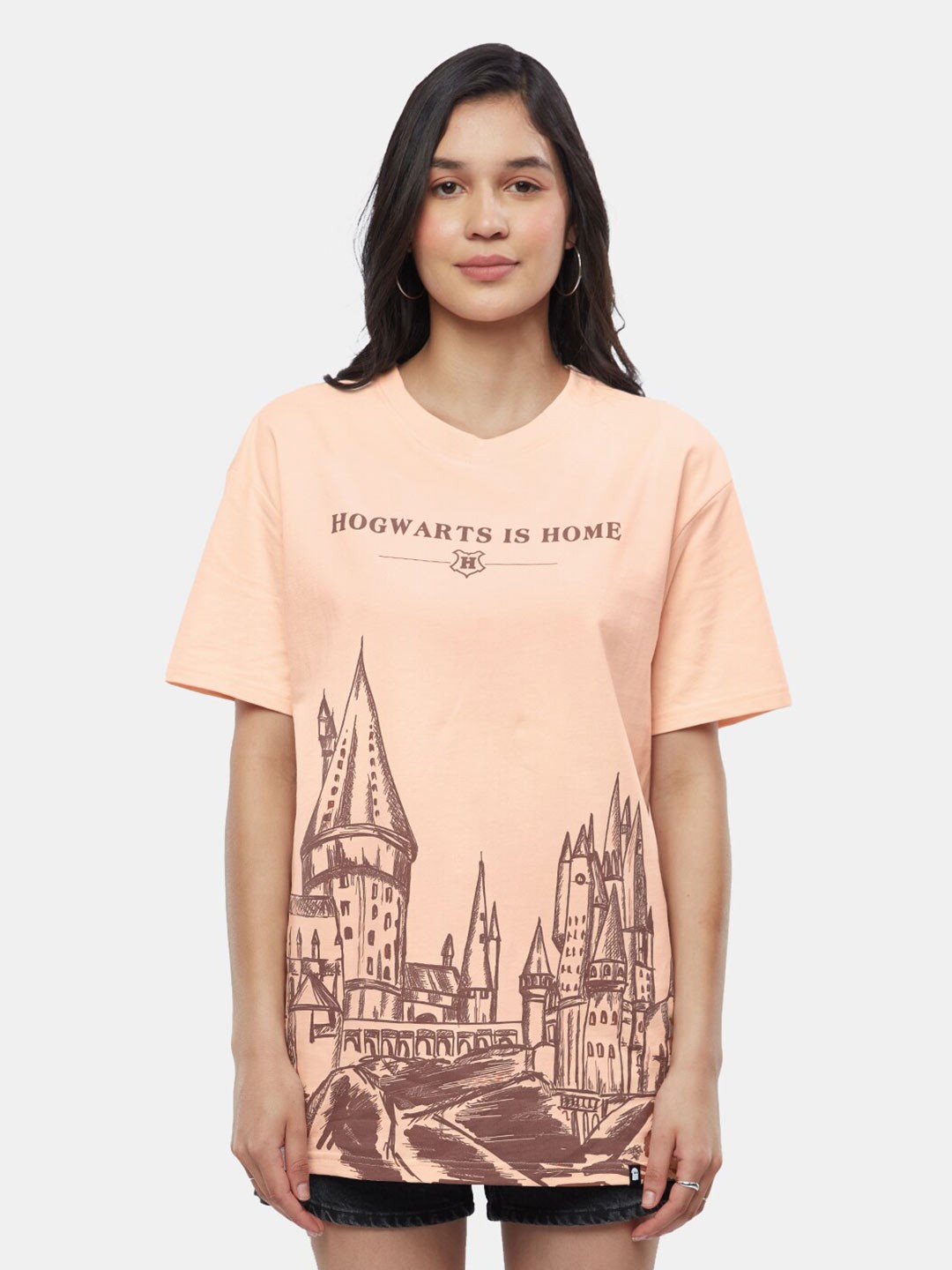 

The Souled Store People and places printed Pure Cotton Loose T-Shirt, Peach