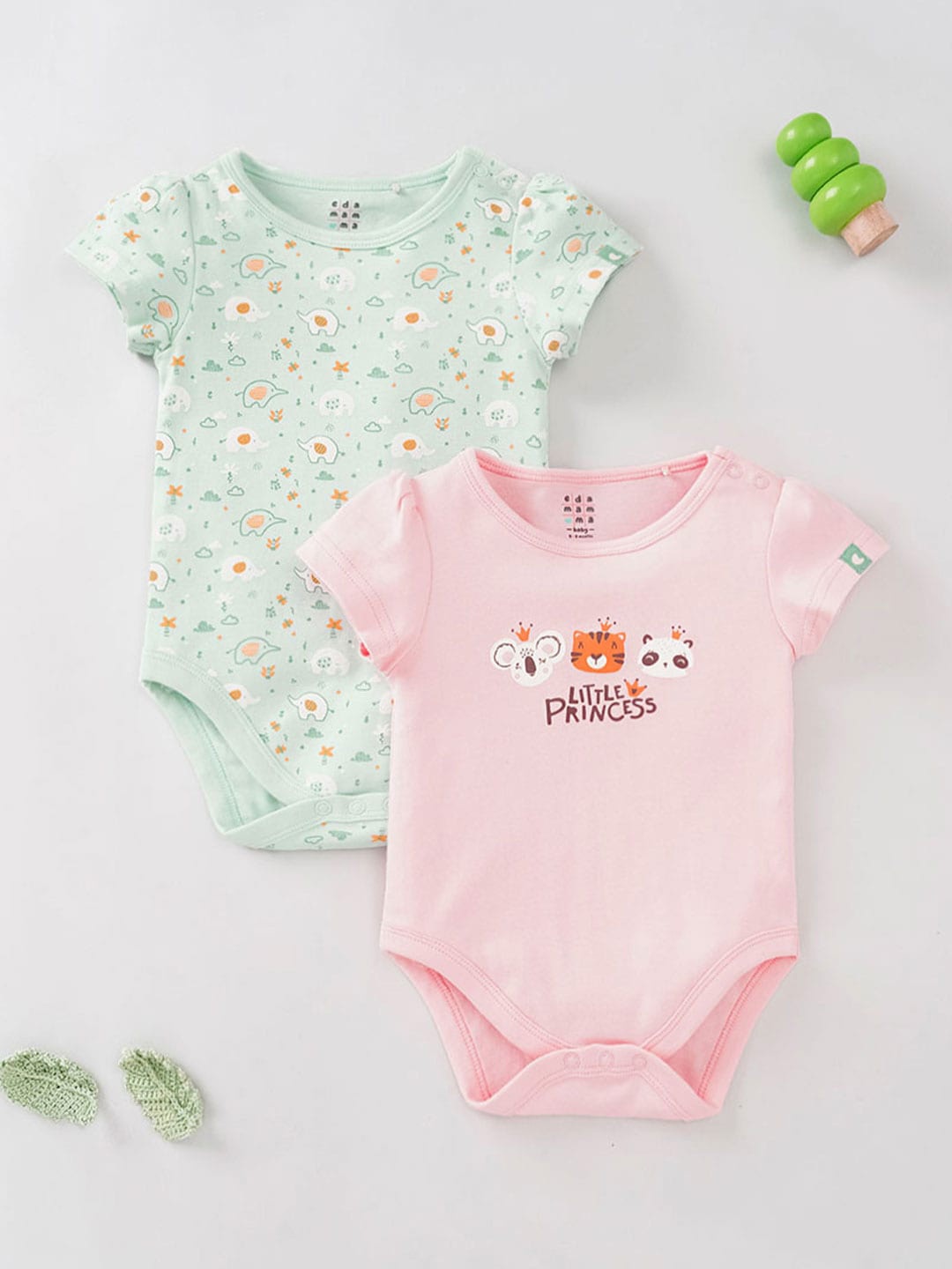 

Ed-a-Mamma Baby Infants Pack Of 2 Printed Pure Cotton Bodysuit, Pink