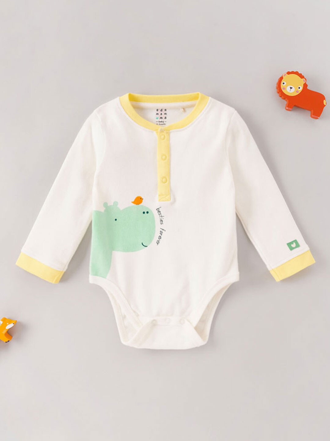 

Ed-a-Mamma Baby Infants Boys Printed Pure Cotton Bodysuit, Off white