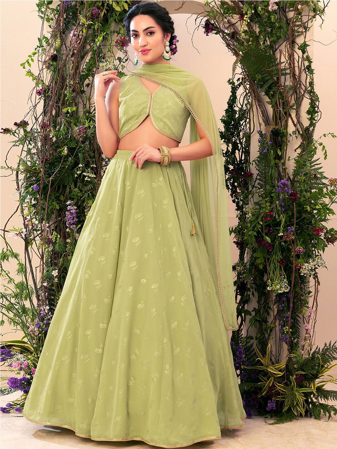 

INDYA X VARUN BAHL Floral Printed Foil Print Ready to Wear Lehenga & Blouse With Dupatta, Green
