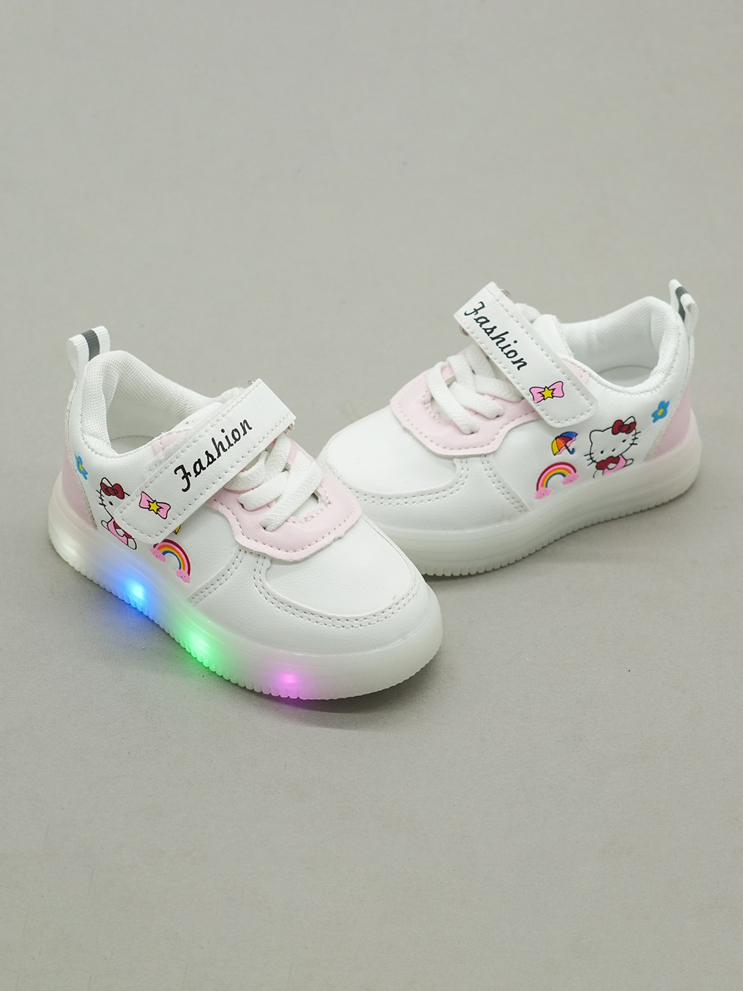 

FEETWELL SHOES Kids Printed LED Sneakers, White