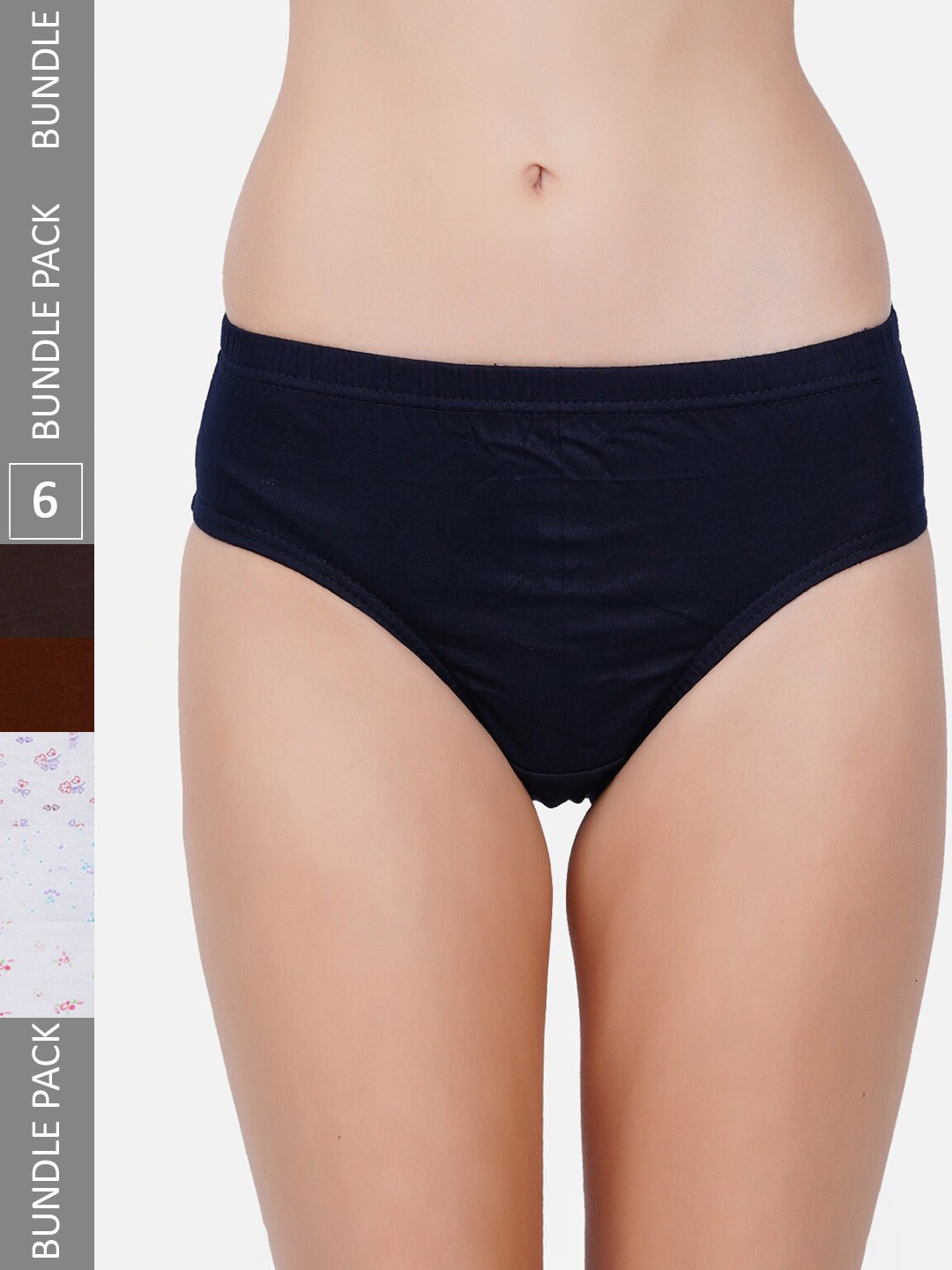 

PRIDE APPAREL Women Pack Of 6 Printed Pure Cotton Anti-Bacterial Hipster Briefs COM-06-75, White