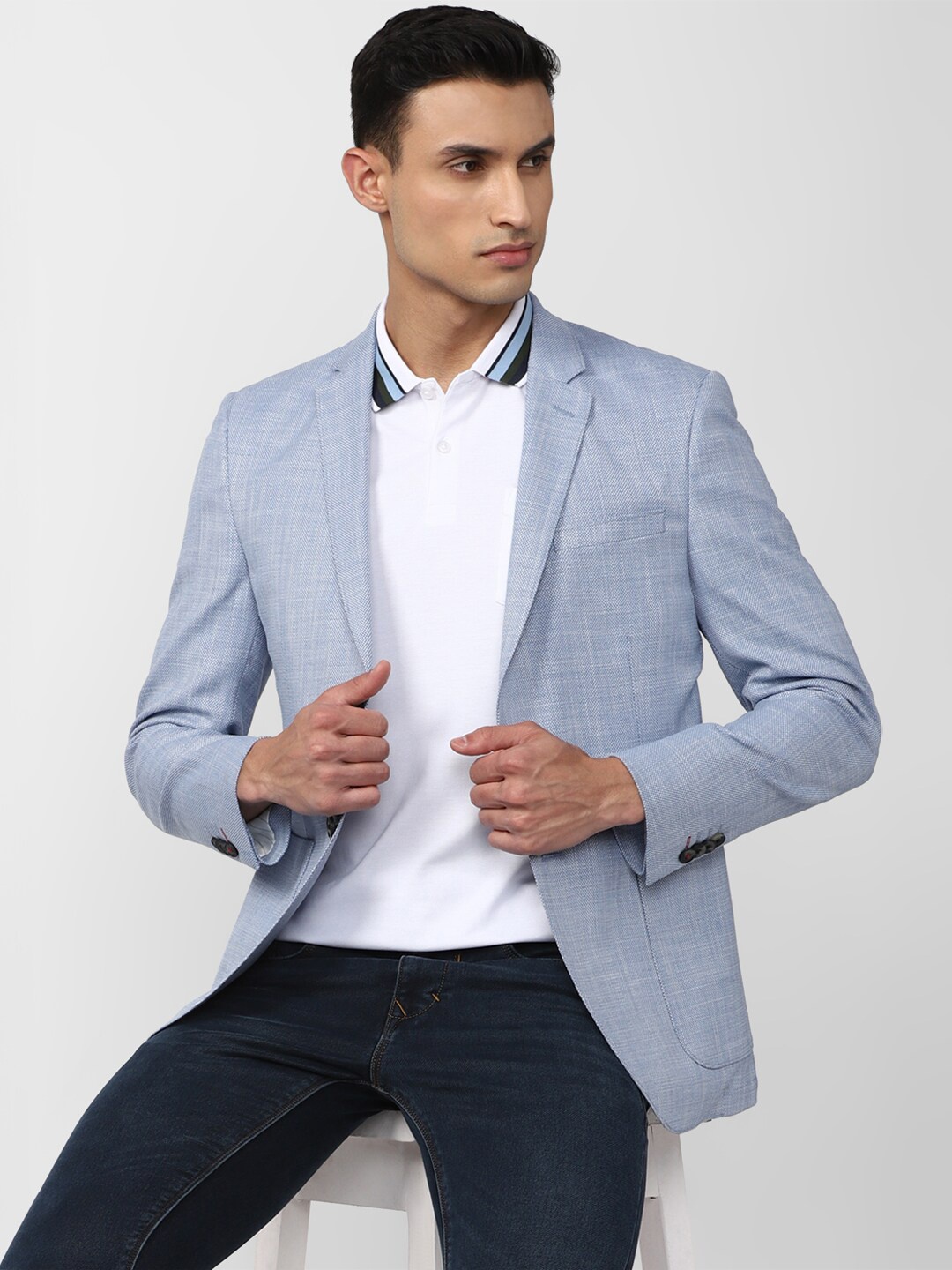 

Van Heusen Sport Men Self Design Single-Breasted Formal Blazer, Blue