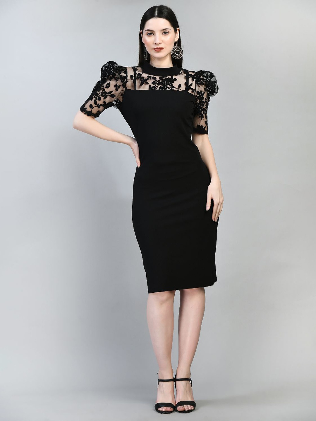 

IUGA Round Neck Lace Bodycon Dress, Black