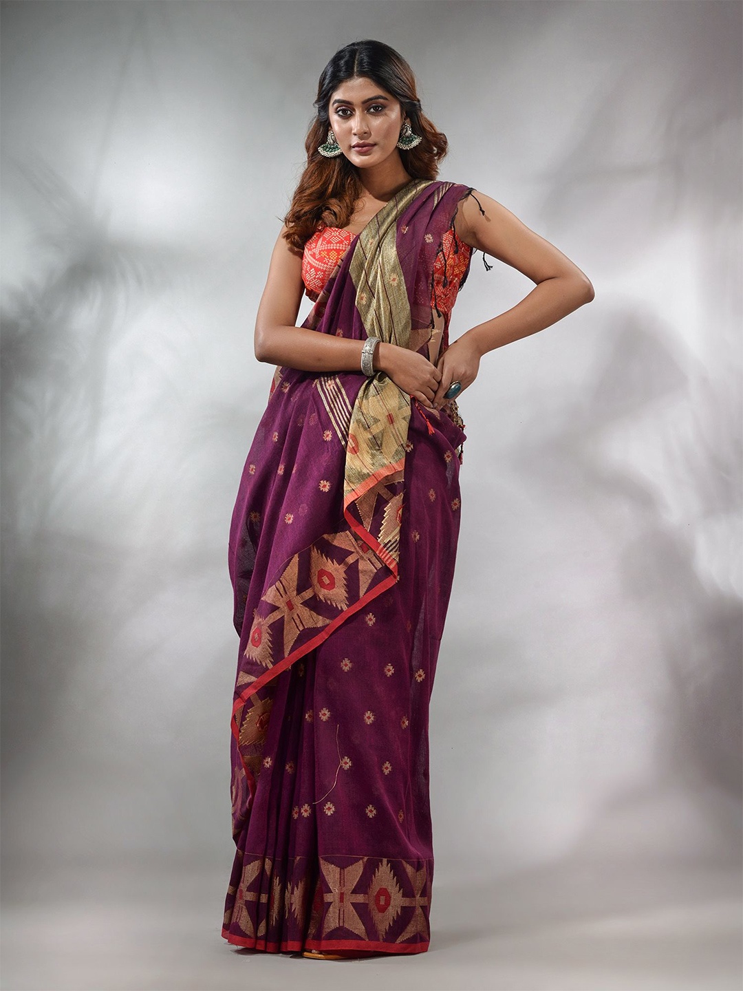 

Charukriti Ethnic Woven Design Zari Pure Cotton Saree, Purple