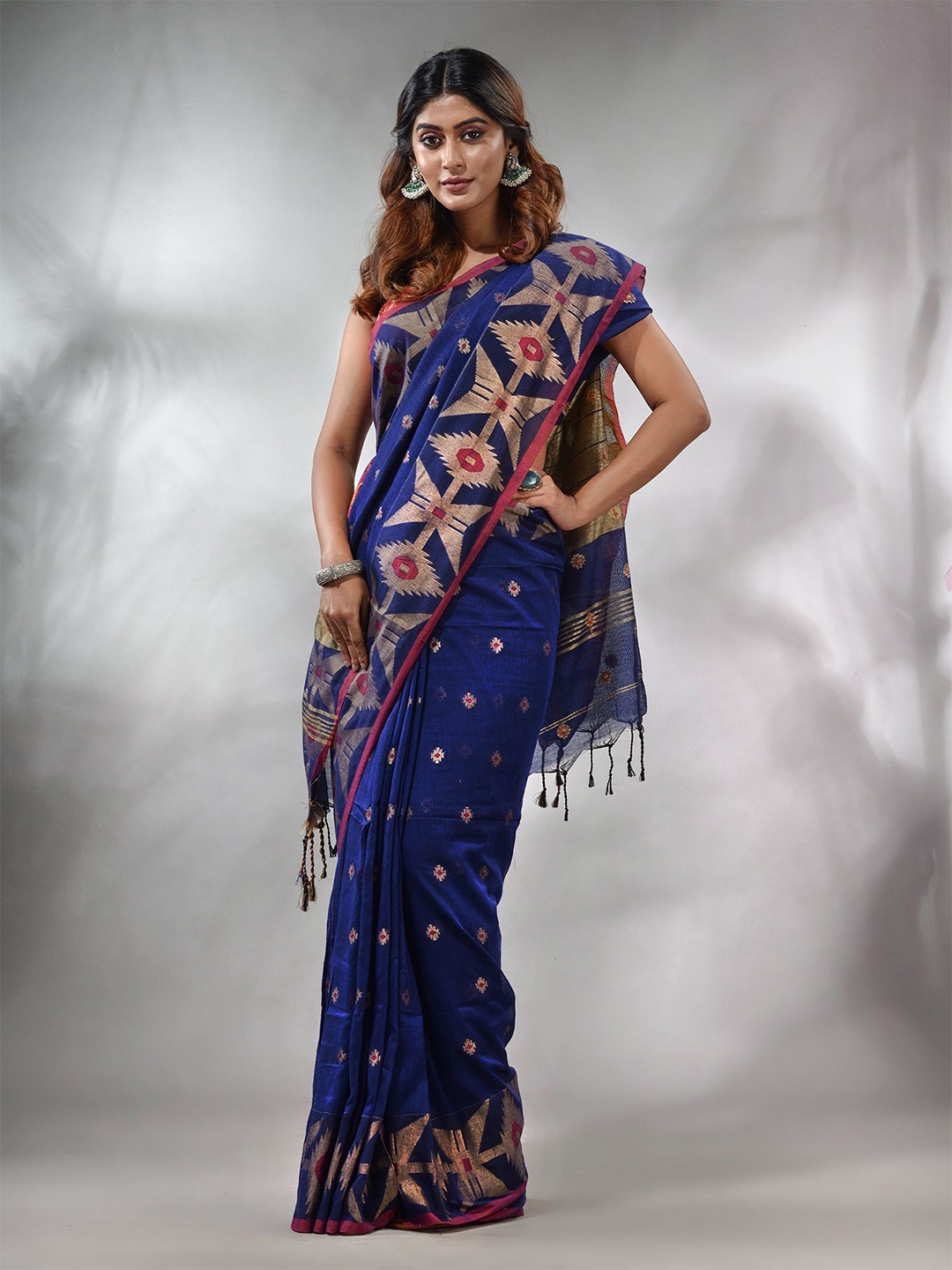 

Charukriti Ethnic Woven Design Zari Pure Cotton Saree, Blue