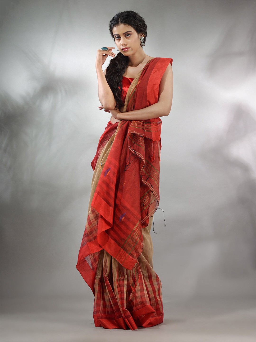 

Charukriti Silk Cotton Ikat Saree, Beige