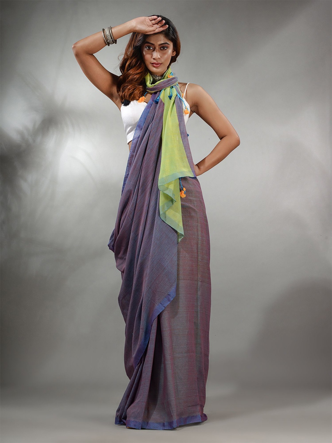 

Charukriti Pure Cotton Saree With Contrast Pallu, Blue