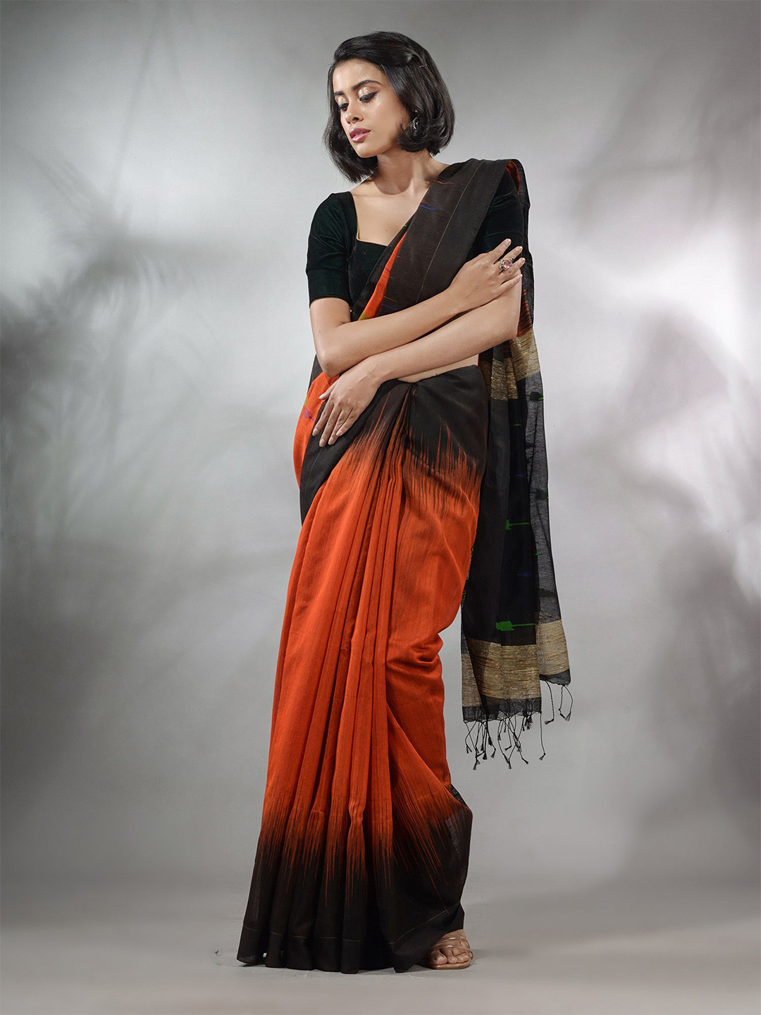 

Charukriti Silk Cotton Ikat Saree, Orange