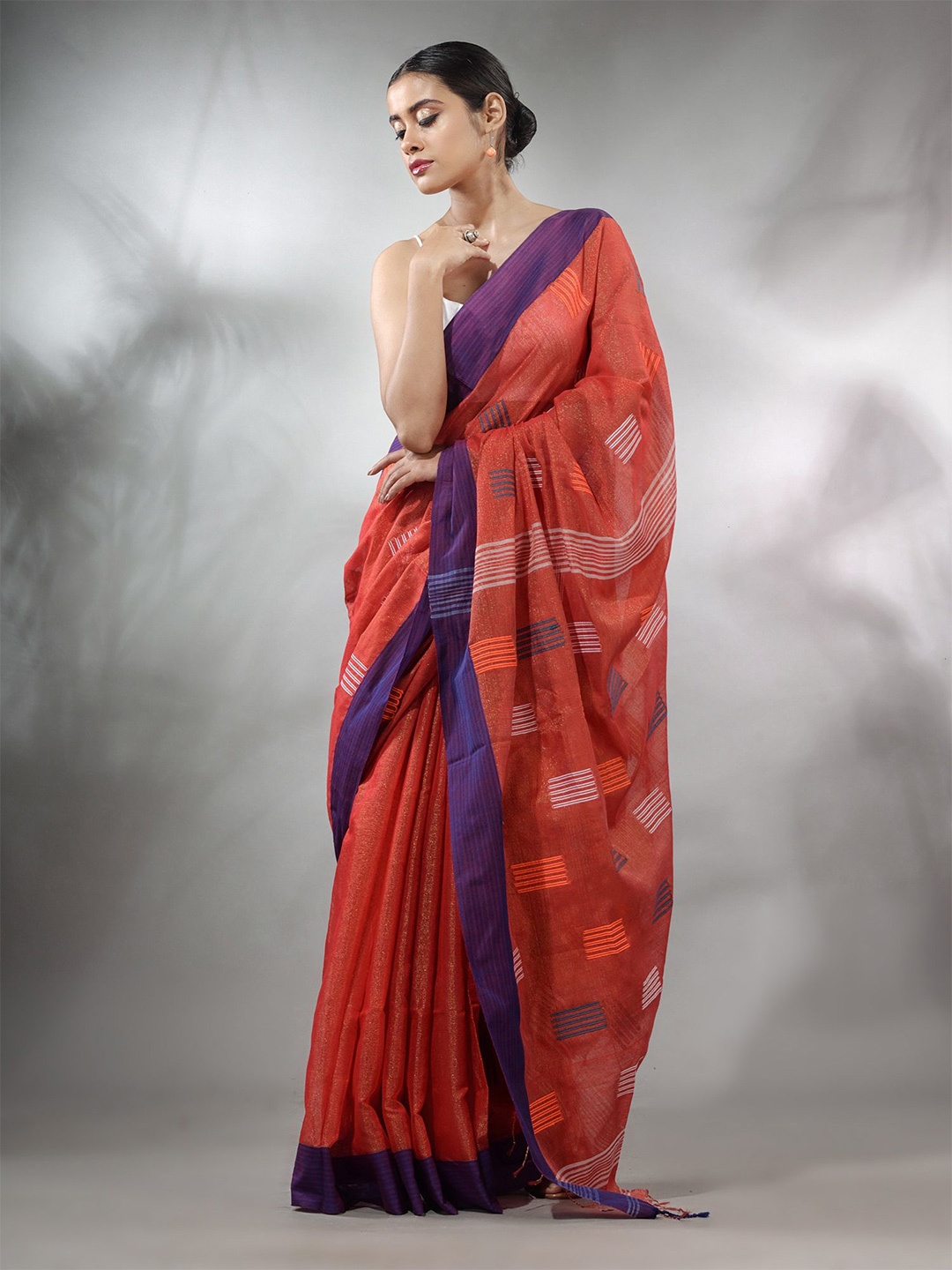 

Charukriti Woven Design Tissue Saree, Red