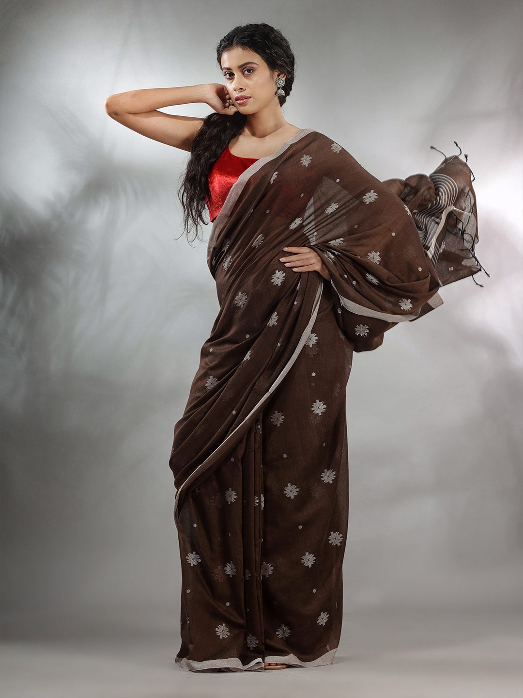

Charukriti Woven Design Pure Cotton Saree, Brown