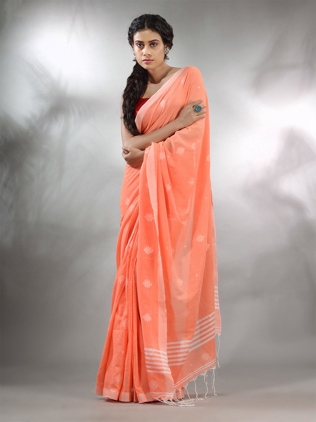 

Charukriti Woven Design Zari Pure Cotton Saree, Orange