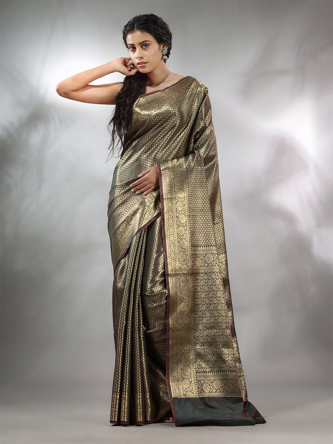 

Charukriti Woven Design Zari Brocade Saree, Green