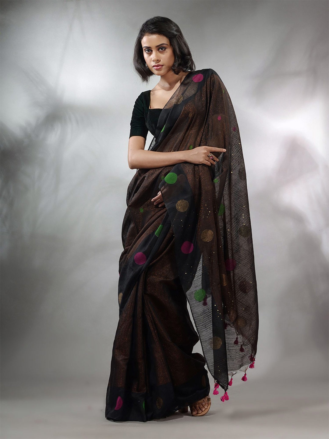 

Charukriti Woven Design Tissue Saree, Black