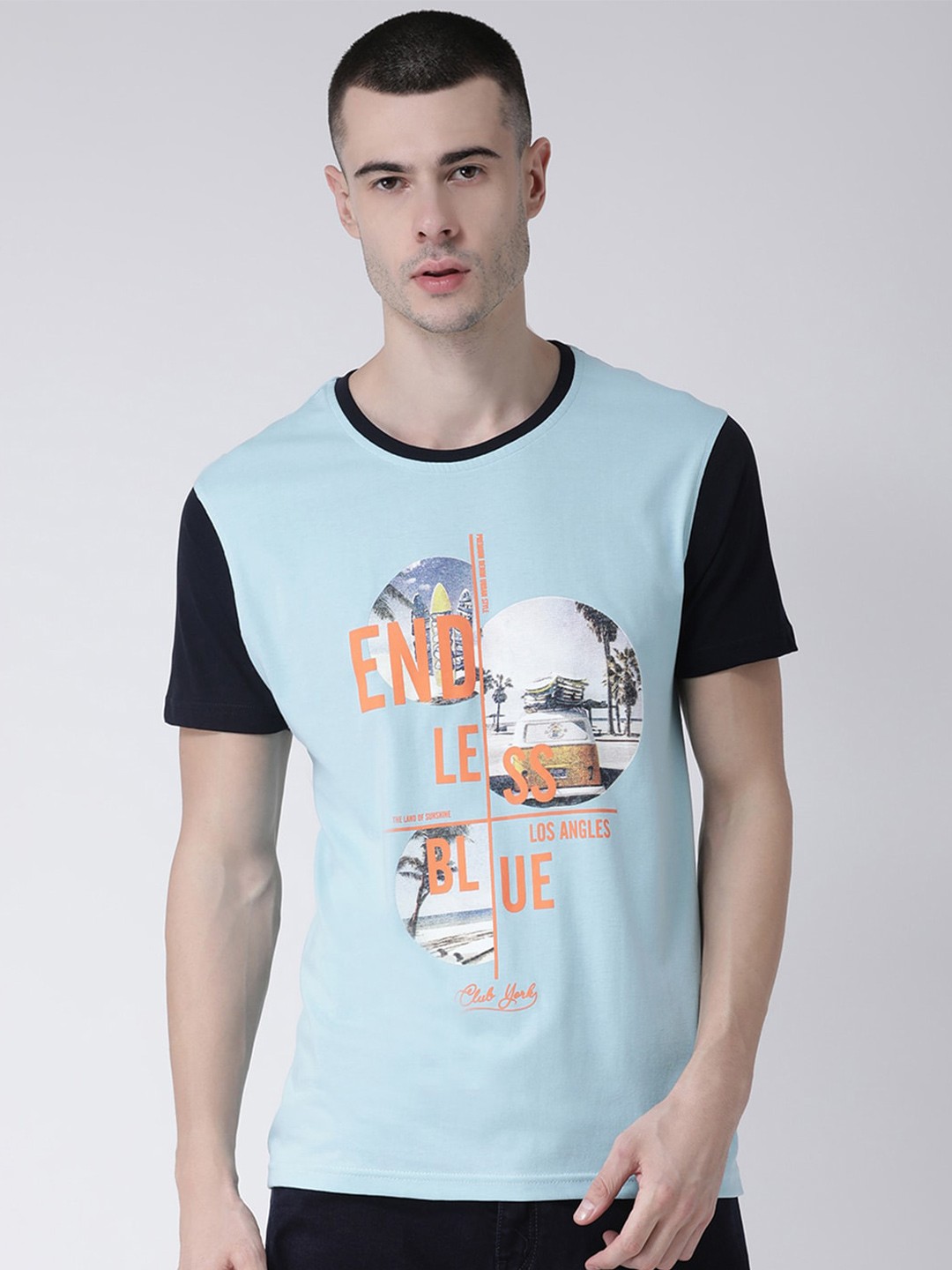 

Club York Men Graphic Round Neck Printed Cotton T-shirt, Blue