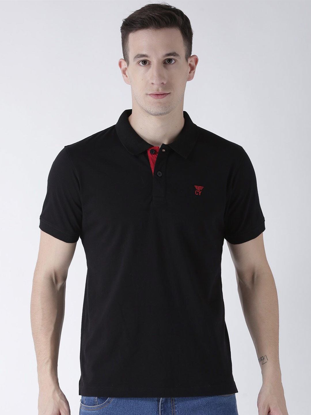 

Club York Polo Collar Cotton T-Shirt, Black