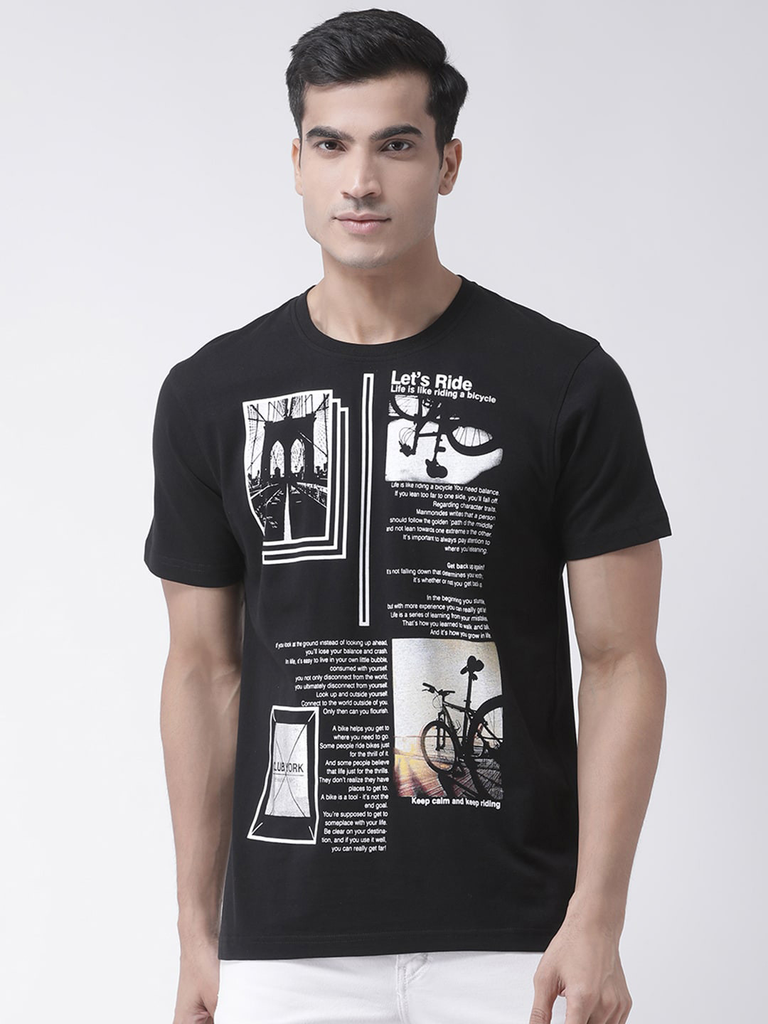

Club York Men Round Neck Typography Printed Cotton T-shirt, Black