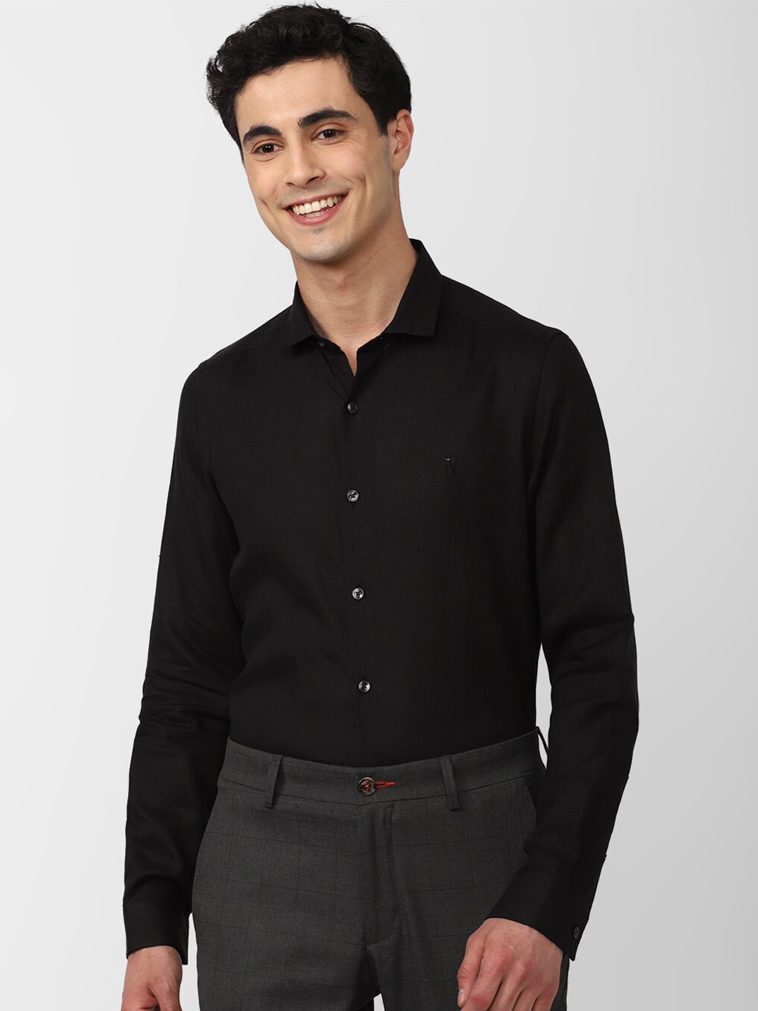 

SIMON CARTER LONDON Slim Fit Opaque Linen Formal Shirt, Black