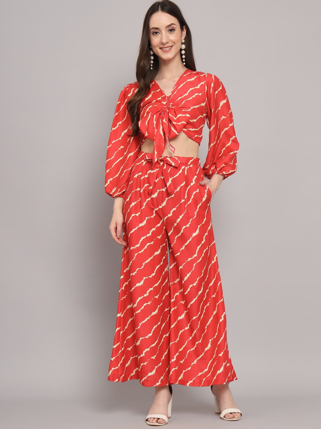 

Myshka Leheriya Printed Crop Top & Palazzo Co-Ord Set, Red