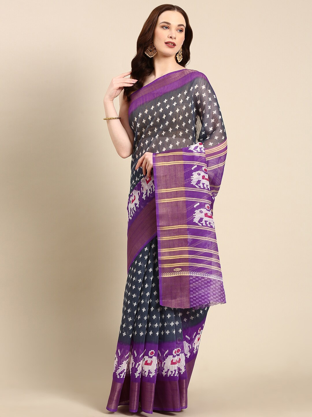

Anouk Ethnic Printed Zari Saree, Navy blue