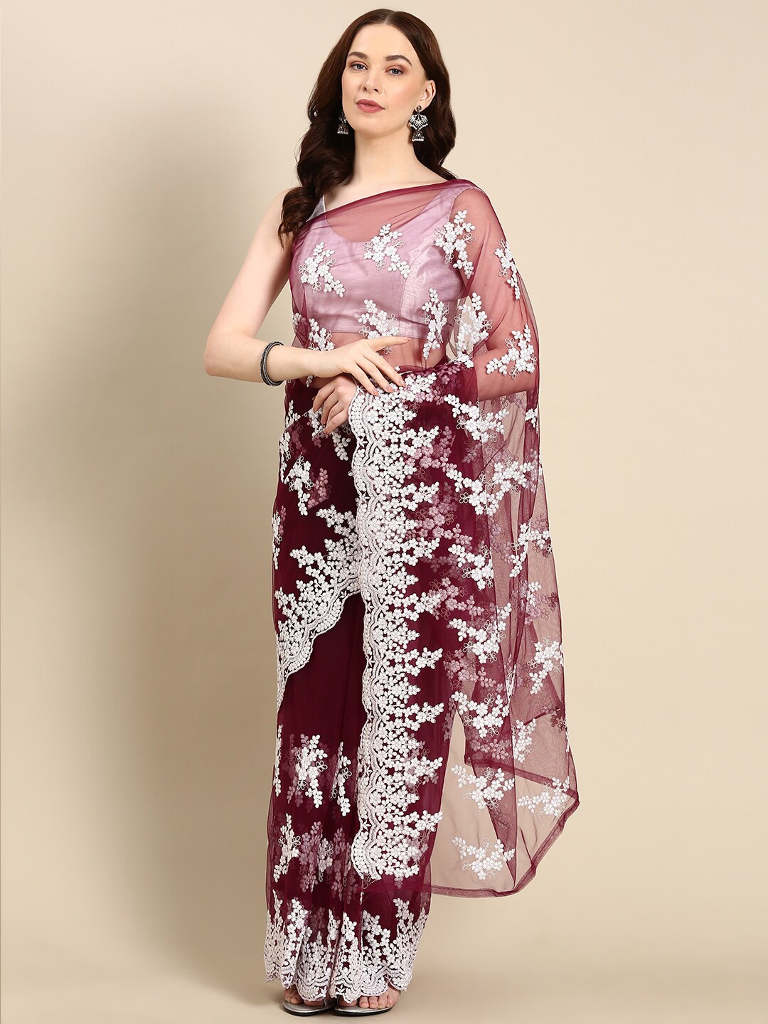

Anouk Floral Embroidered Net Saree, Magenta