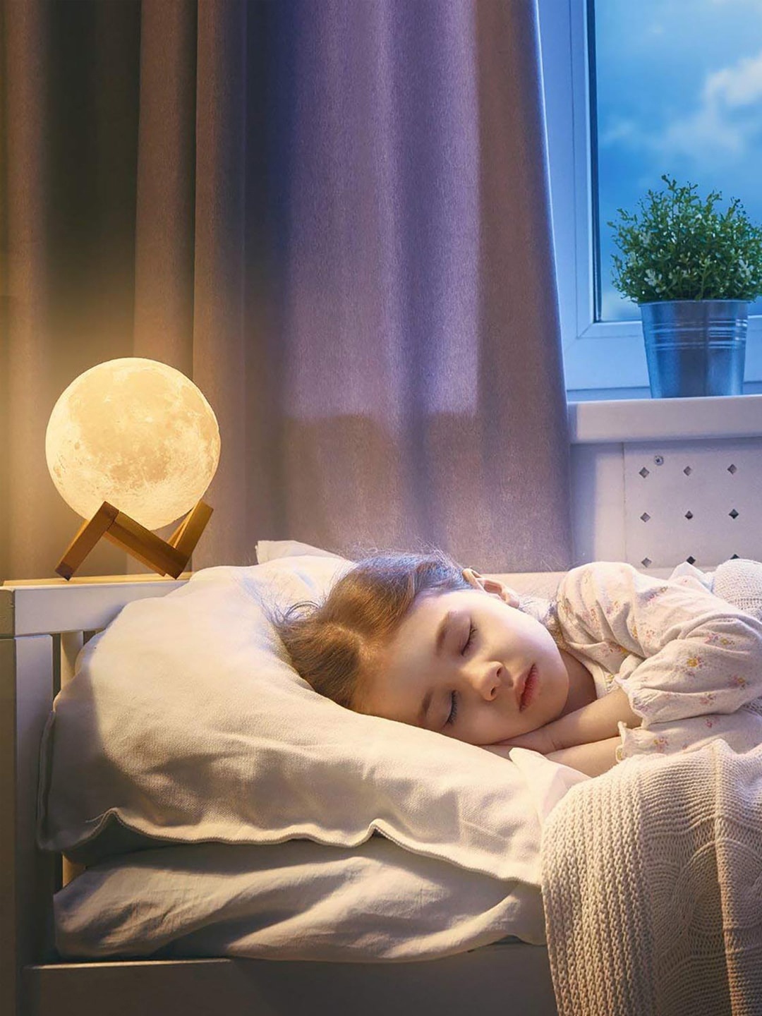 

ZURU BUNCH White & Brown Textured Moon Light Table Lamp