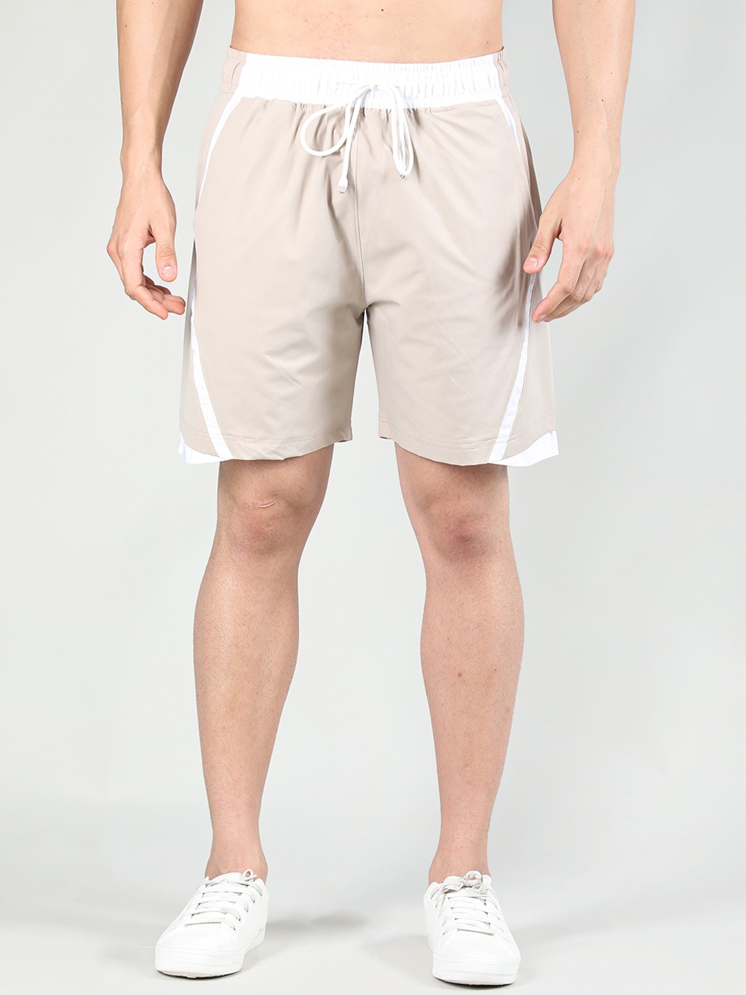 CHKOKKO Men Mid-Rise Gym Shorts, Beige