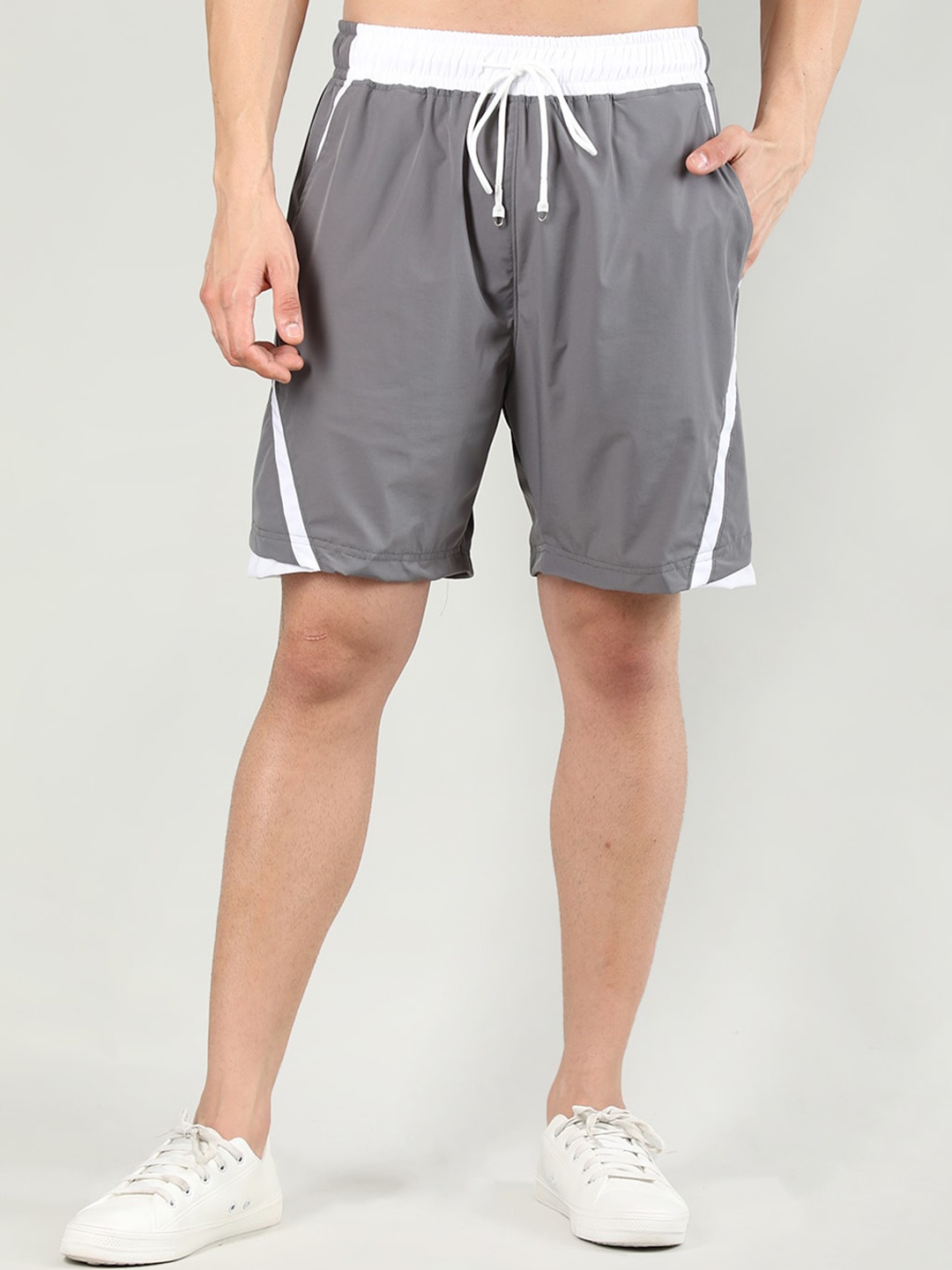 

CHKOKKO Men Mid-Rise Gym Shorts, Grey