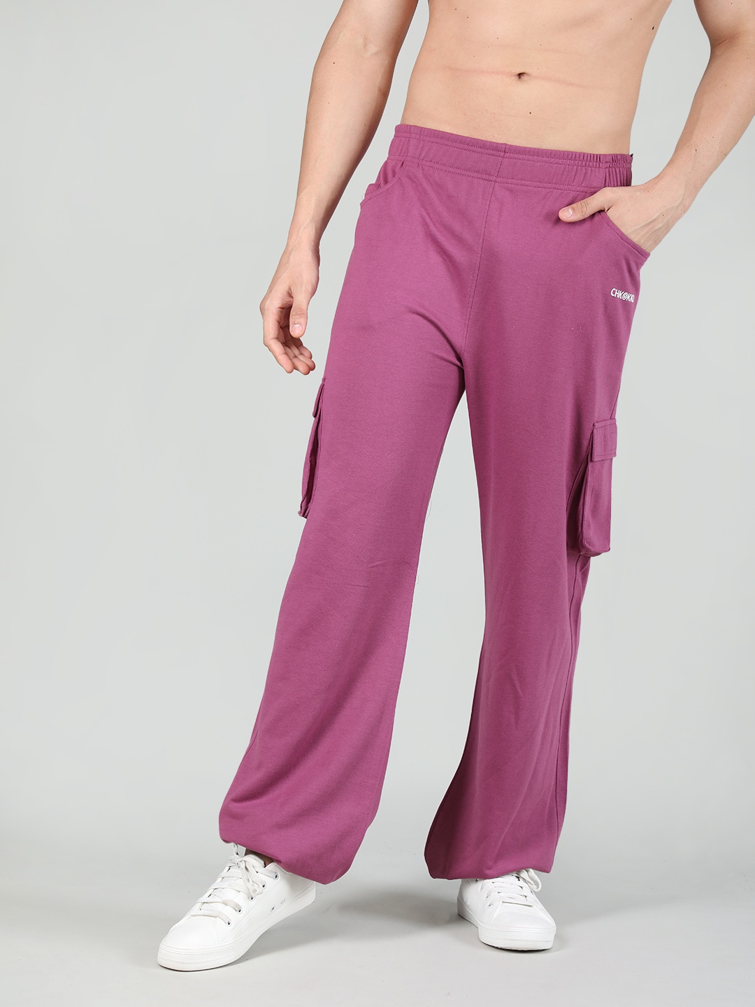 

CHKOKKO Men Cotton Training or Gym Mid-Rise Relaxed Fit Joggers, Purple