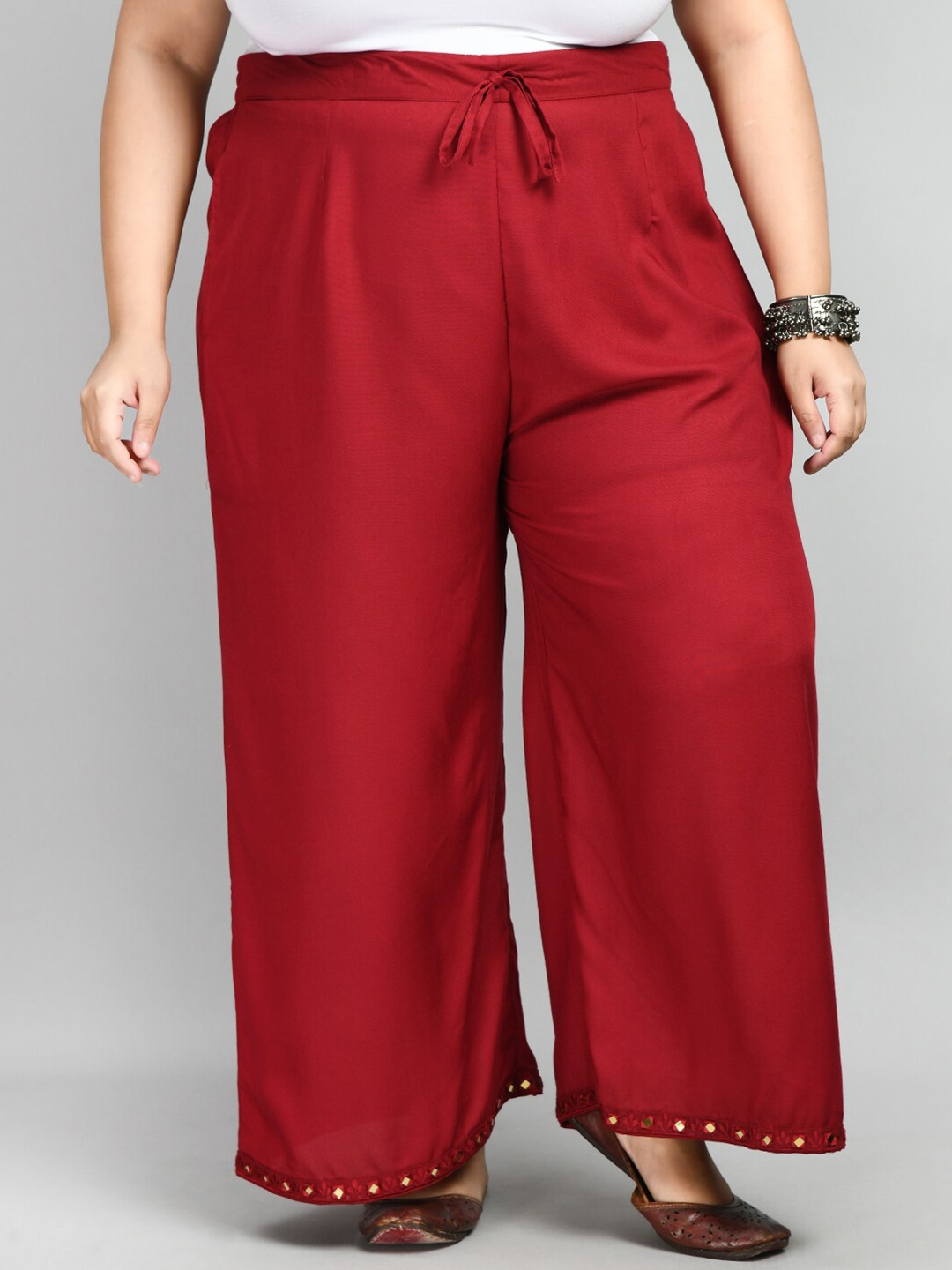 

PrettyPlus by Desinoor.com Women Plus Size Hem Design Palazzo, Maroon