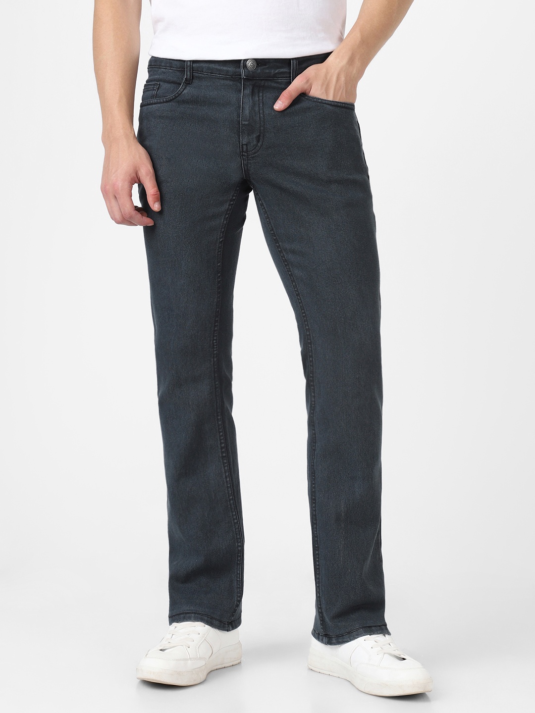 

Urbano Fashion Men Mid Rise Light Fade Stretchable Bootcut Jeans, Grey