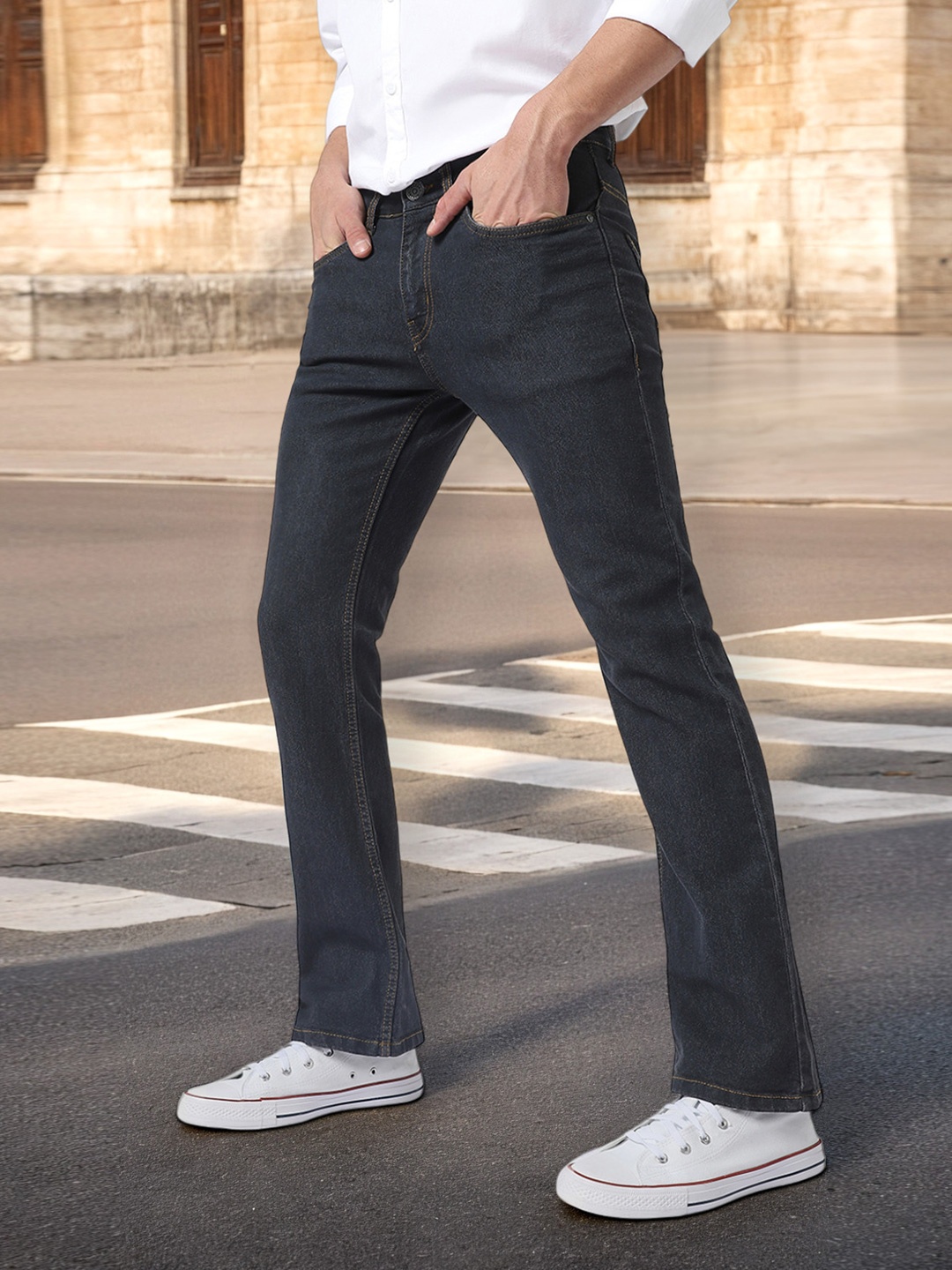 

Urbano Fashion Men Bootcut Light Fade Stretchable Jeans, Black