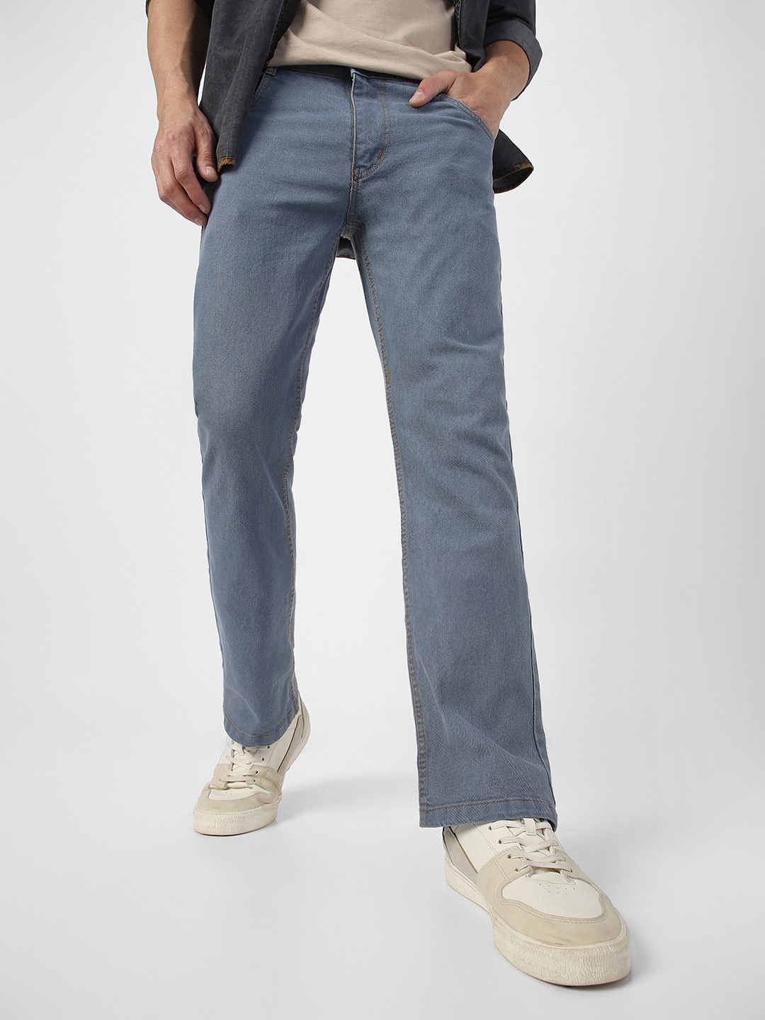 

Urbano Fashion Men Mid Rise Light Fade Stretchable Bootcut Jeans, Grey