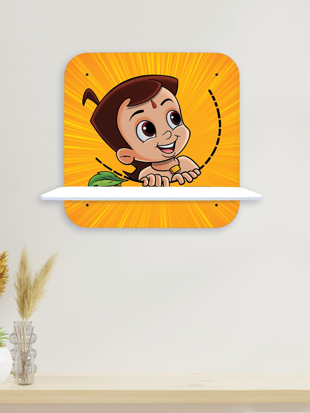 

RANDOM Chhota Bheem Cartoon Printed Wooden Wall Shelf, Yellow