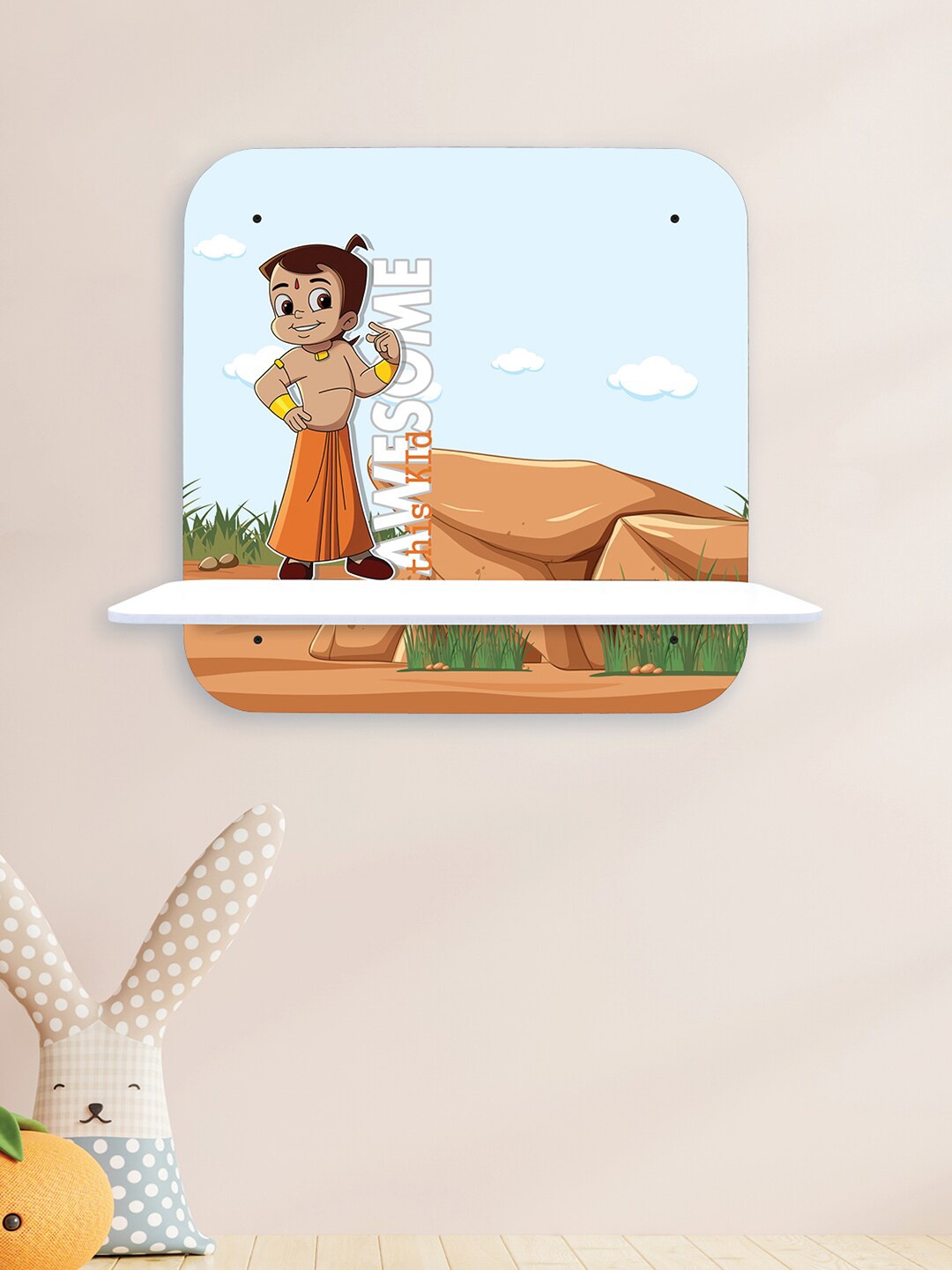 

RANDOM Chhota Bheem Printed Wooden Wall Shelf, Brown