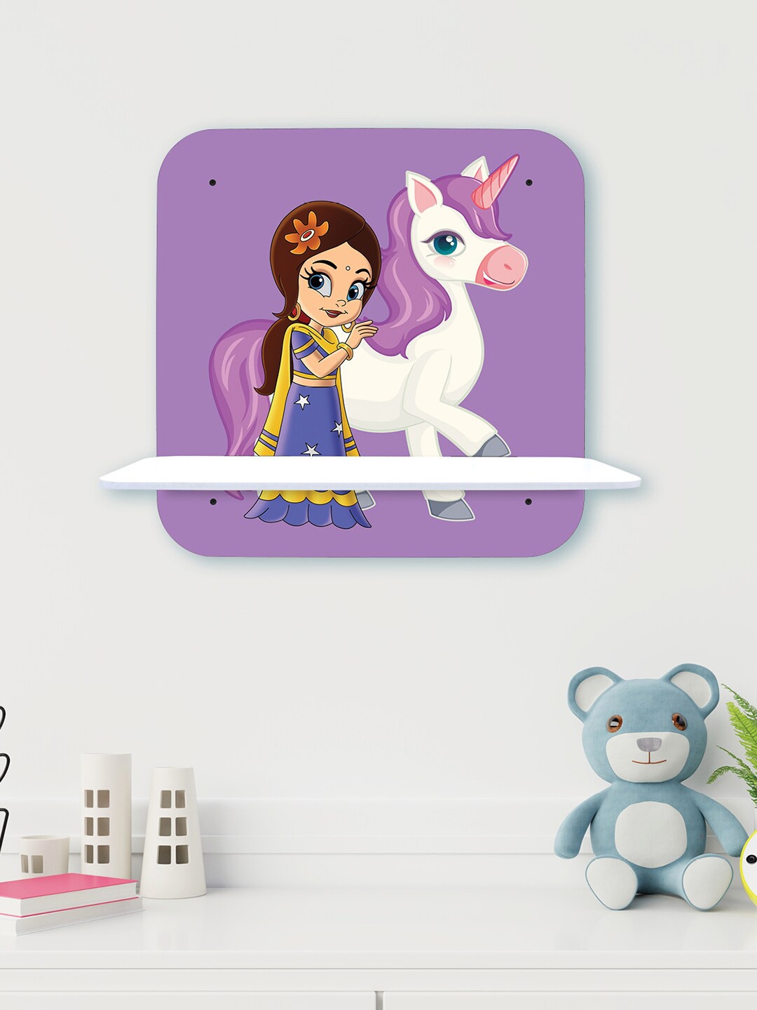 

RANDOM Kids Purple & White Chota Bheem Chutki Printed MDF Basic Wall Shelf