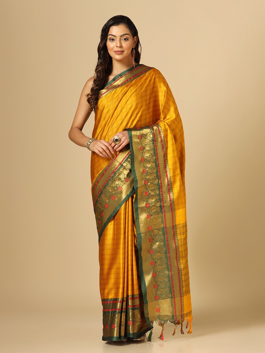 

Satrani Ethnic Motif Woven Design Zari Banarasi Saree, Yellow