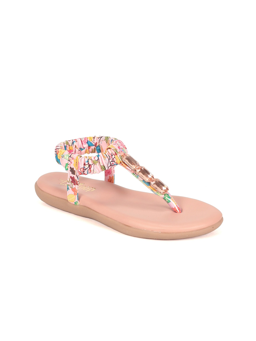 

Lil Lollipop Girls Printed Embellished T-Strap Flats, Peach