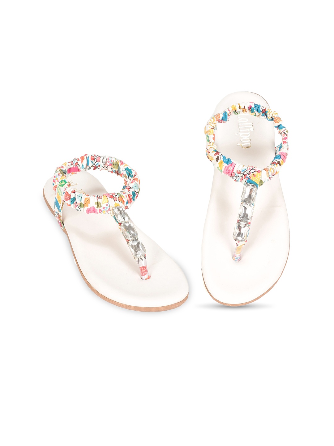 

Lil Lollipop Girls Printed Embellished T-Strap Flats, White