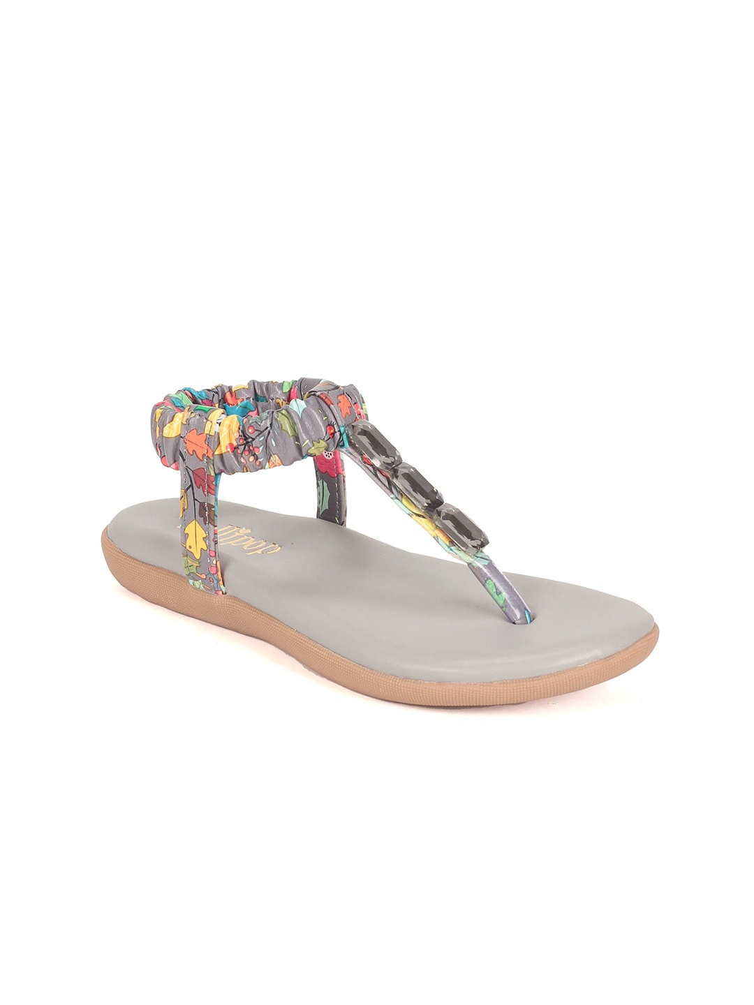 

Lil Lollipop Girls Printed Embellished T-Strap Flats, Grey